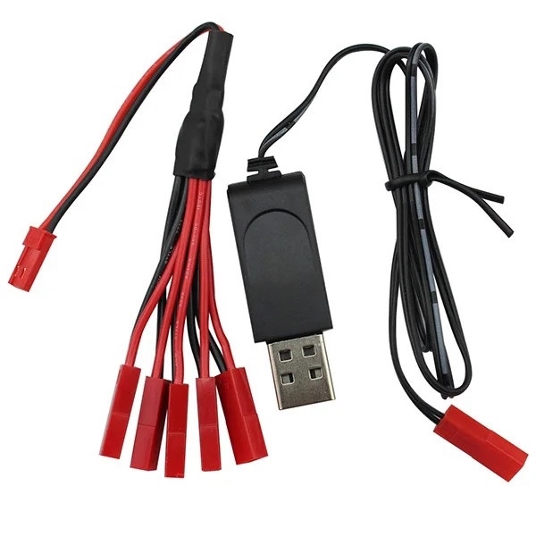 1S 3,7 volt LiPo 5 x USB lader JST plugg